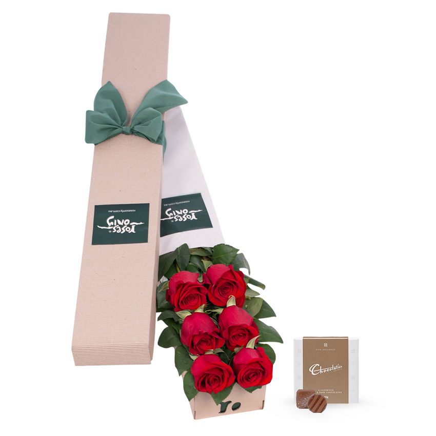 6 Red Roses for Valentine's Day Gift Box