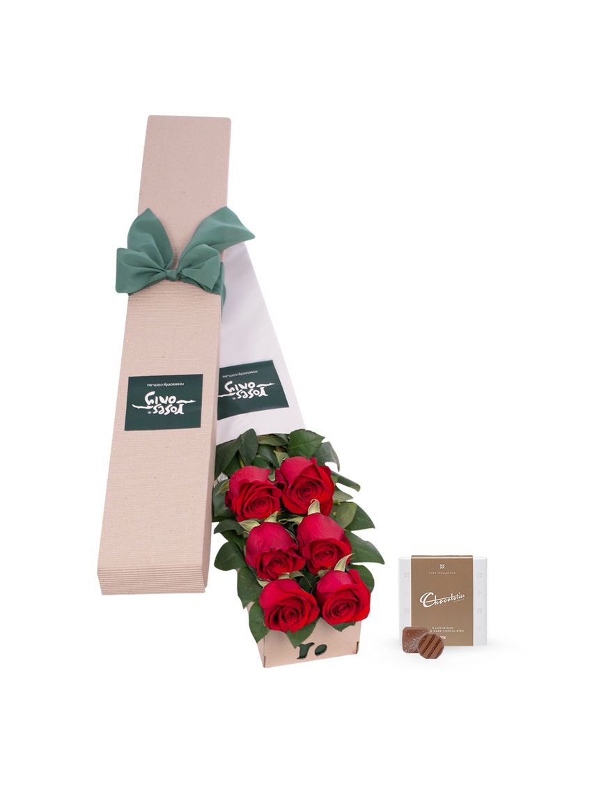 6 Red Roses for Valentine's Day Gift Box