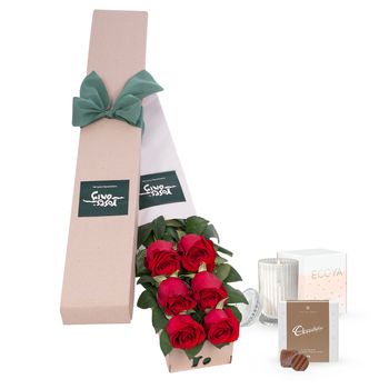 6 Red Roses Pamper for Valentine's Day Gift Box Flowers